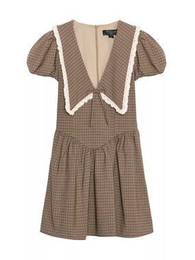Zara Brown Check Mini Dress with Lace Collar